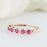 1ct Round Cut Pink Ruby Wedding Band Milgrain Half Eternity 14k Rose Gold Finish