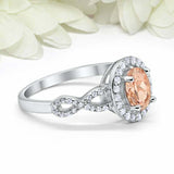 2ct Oval Cut Peach Morganite Engagement Ring Twist Shank Halo 14k WhiteGold Over