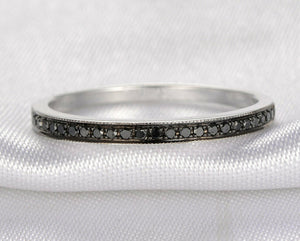 1.2ct Round Cut Black Diamond Wedding Ring Band Half Eternity 18k WhiteGold Over