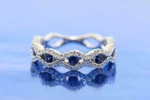 2ct Round Cut Blue Sapphire Wedding Band Ring Infinity Wave 14k WhiteGold Finish