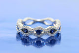 2ct Round Cut Blue Sapphire Wedding Band Ring Infinity Wave 14k WhiteGold Finish