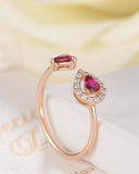 1ct Pear Cut Pink Ruby Diamond Halo Open Cuff Engagement Ring 14k Rose Gold Over