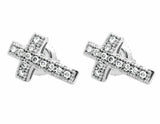 1.2ct Round Cut VVS1D Diamond Cross Design Stud Earrings 14k White Gold Finish