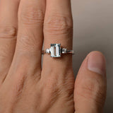 1.2ct Emerald Cut Blue Aquamarine Engagement Ring 14k White Gold Finish Trilogy