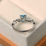 1ct Heart Blue Topaz Engagement Ring Solitaire with Accent 14k White Gold Finish