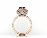 2.3ct Round Cut Red Garnet Halo Solitaire with Accents Ring 14k Rose Gold Finish