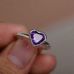 2.5ct Heart Cut Purple Amethyst Bezel Promise Engagement Ring 14k WhiteGold Over