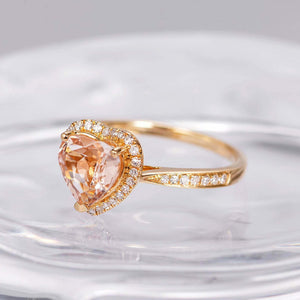 2ct Heart Cut Peach Morganite Diamond Halo Claw Prong Ring 14k YellowGold Finish