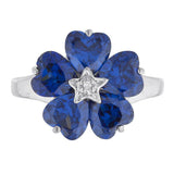 5ct Engagement Ring Heart Cut Blue Sapphire Floral Women 14k White Gold Finish