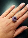 2.6ct Engagement Ring Oval Cut Purple Amethyst Floral Cluster 14k WhiteGold Over