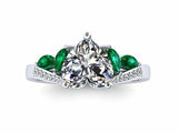 2ct Heart Cut Diamond Art Deco Emerald Accent Engagement Ring 14k WhiteGold Over