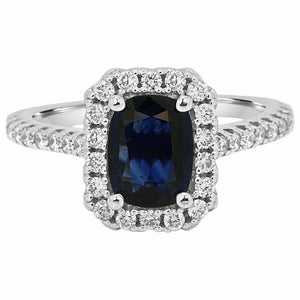 2ct Cushion Blue Sapphire Engagement Ring Halo Round Accent 14k White Gold Over