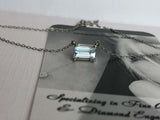 1ct Emerald Cut Blue Aquamarine Pendant with Chain Solitaire 14k White Gold Over