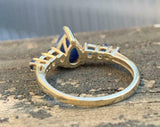 2ct Engagement Ring Pear Cut Sapphire Solitaire with Accent 14k Yellow Gold Over