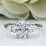 3ct Elongated Cushion Cut Diamond Engagement Ring Trilogy 14k White Gold Finish