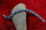 18ct Oval Cut Blue Topaz Diamond Halo Women Tennis Bracelet 14k White Gold Over