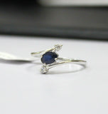 0.9ct Oval Cut Blue Sapphire Diamond ByPass Engagement Ring 14k White Gold Over