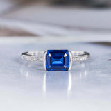 1.5ct Emerald Cut Blue Sapphire Accent with Solitaire Ring 14k White Gold Finish