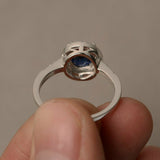 1.2ct Round Cut Blue Sapphire Engagement Ring 14k White Gold Finish Halo Women