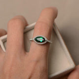 1.5ct Marquise Cut Green Emerald Engagement Ring Diamond Halo 14k WhiteGold Over