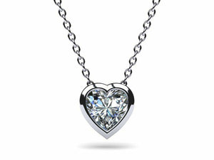 1ct Diamond Pendant with Chain Heart Cut Bezel Set Solitaire 14k White Gold Over