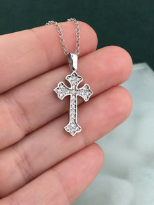 1ct Round Cut VVS1D Diamond Pendant with Chain Christ Cross 14k WhiteGold Finish