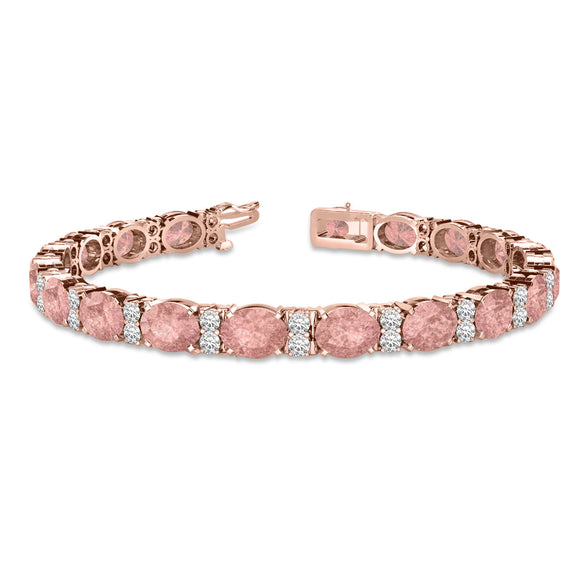 20Ct Oval Peach Morganite Round Diamond Queen Tennis Bracelet 14K Rose Gold Over