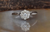 Cluster Flower Engagement Ring 1.3ct Round Cut Diamond 14k White Gold Finish