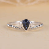 0.5ct Pear Cut Blue Sapphire Engagement Ring 14k White Gold Finish Beaded Crown