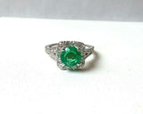 2ct Engagement Ring Round Cut Green Emerald Halo Split Shank 14k White Gold Over