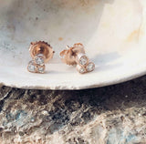 1ct Stud Earrings Round Cut Diamond Bezel Set Trilogy 14k Rose Gold Finish