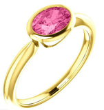 1.4ct Engagement Ring Oval Cut Pink Ruby Bezel Set Solitaire 14k YellowGold Over