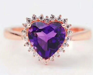 2.35ct Engagement Ring Heart Cut Purple Amethyst Diamond Halo 14k Rose Gold Over