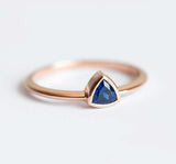 0.6ct Trillion Cut Blue Sapphire Bezel Set Solitaire Ring 14k Rose Gold Finish