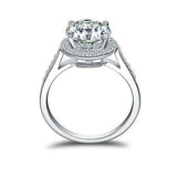 4Ct Round Cut Diamond Halo Engagement Ring 14K White Gold Finish with Accents