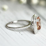 4Ct Cushion Cut Morganite Diamond Dual Halo Engagement Ring 14K White Gold Over