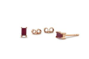 0.4ct Baguette Cut Pink Ruby Solitaire Women Stud Earrings 14k YellowGold Finish