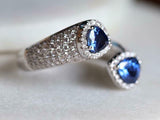 5ct Engagement Ring Pear Cut Blue Sapphire Cuff Bypass 14k White Gold Finish