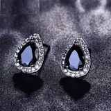 2ct Pear Black Diamond Halo Pear Shape Design Stud Earrings 14k WhiteGold Finish