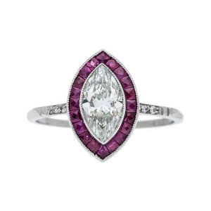 1.2ct Marquise Cut Diamond Engagement Ring Pink Ruby Halo 14k White Gold Finish