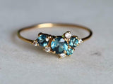 2ct Round Cut London Blue Topaz Cluster Engagement Ring 14k Yellow Gold Finish