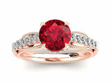 2.5ct Round Cut Red Ruby Milgrain Accent Diamond Halo Ring 14k Rose Gold Finish