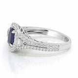 2.5ct Oval Blue Sapphire Engagement Ring Halo Gatsby Iced 14k White Gold Finish