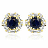 0.7ct Round Cut Blue Sapphire Diamond Halo Stud Earrings 14k Yellow Gold Finish