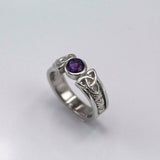 0.5ct Round Cut Purple Amethyst Celtic Trinity Knot Ring 14k White Gold Finish