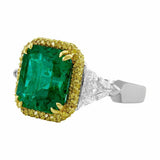 6Ct Radiant Cut Green Emerald Citrine Halo Cocktail Ring 14K Dual Tone Gold Over