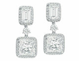 4Ct Princess Emerald Cut Diamond Elegant Halo Drop Earring 14K White Gold Finish