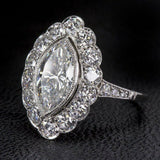 4Ct Marquise Cut Diamond Art Deco Halo Milgrain Vintage Ring 14K White Gold Over