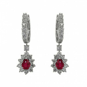 3Ct Pear Cut Pink Ruby Diamond Halo Accent Dangle Earrings 14K White Gold Finish