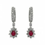 3Ct Pear Cut Pink Ruby Diamond Halo Accent Dangle Earrings 14K White Gold Finish